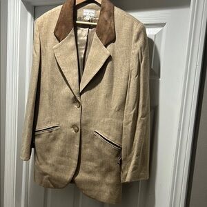 Elegant Tan Button-Down Midi Skirtsuit